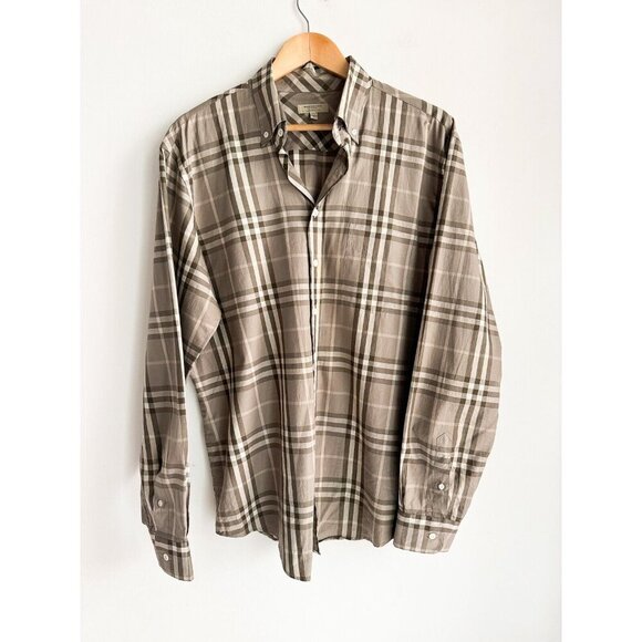 Burberry Grey Plaid Novacheck Men's Button Down Shirt L - Picture 2 of 5